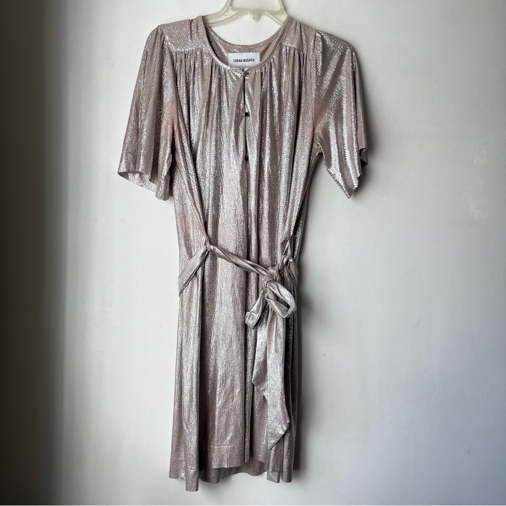Anthropologie Sabina Musayev Mercury Metallic Gold Silver Shirt Dress S - Picture 7 of 11